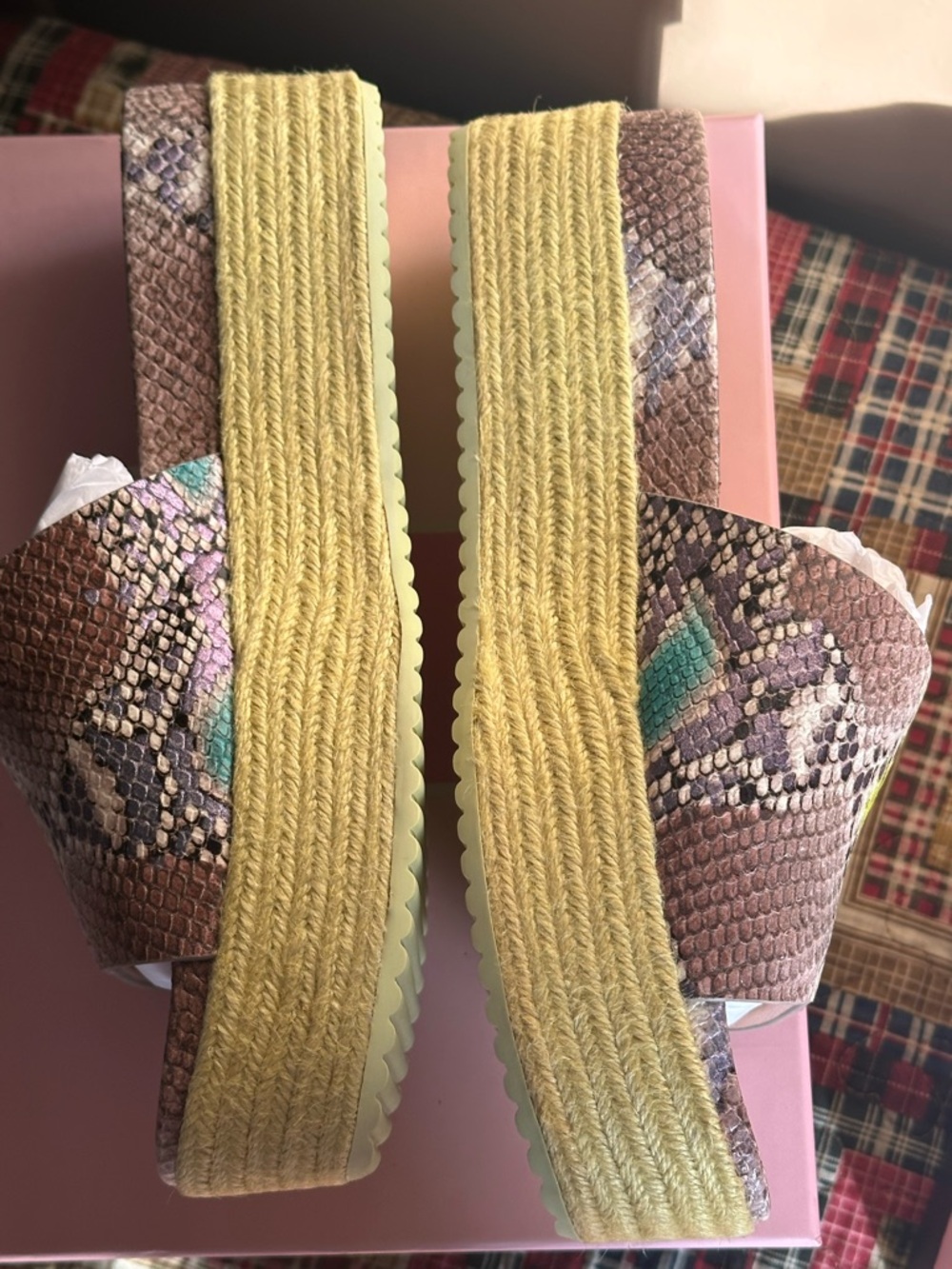 kate spade Snake-Print Slide Mules with Neon Yellow Stripe - Picture 3 of 5